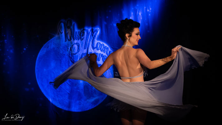 Tansyperforming at the Blue Moon Cabaret - The Decadent Burlesque Soiree by Boudoir Noir Production, Finest Vintage Entertainment!